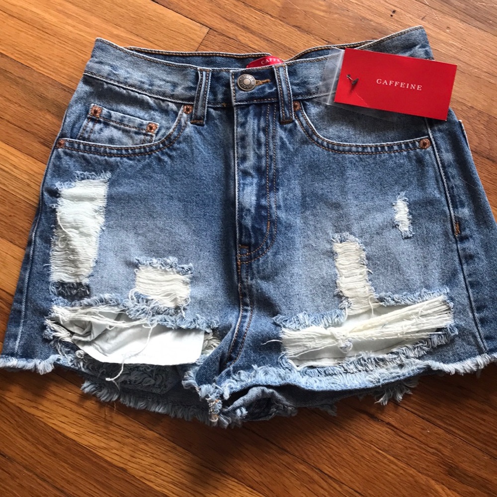 Caffeine Tenacity Med Wash Distressed Denim Shorts